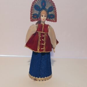 Vibrant Red and Blue Folk Art Sculpture